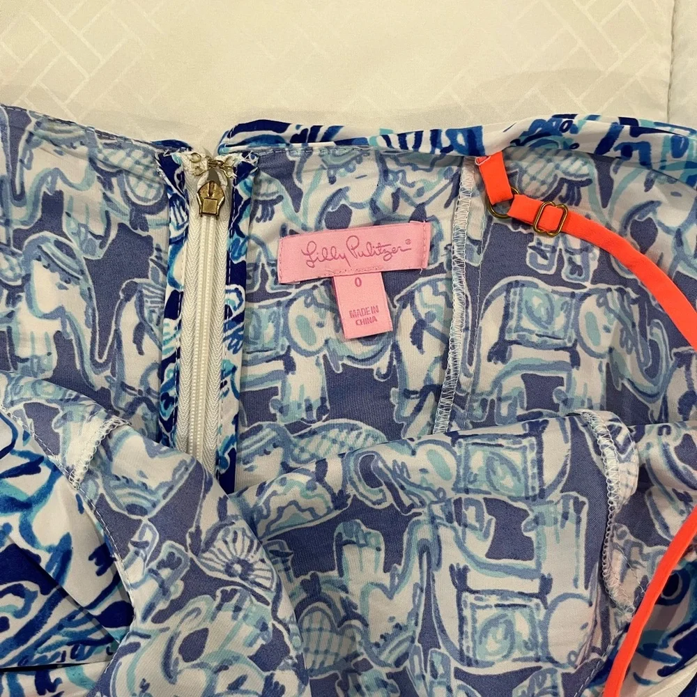 Lilly Pulitzer Romper Elephant Blue White Spaghetti Strap Size 0 summer - Picture 5 of 13